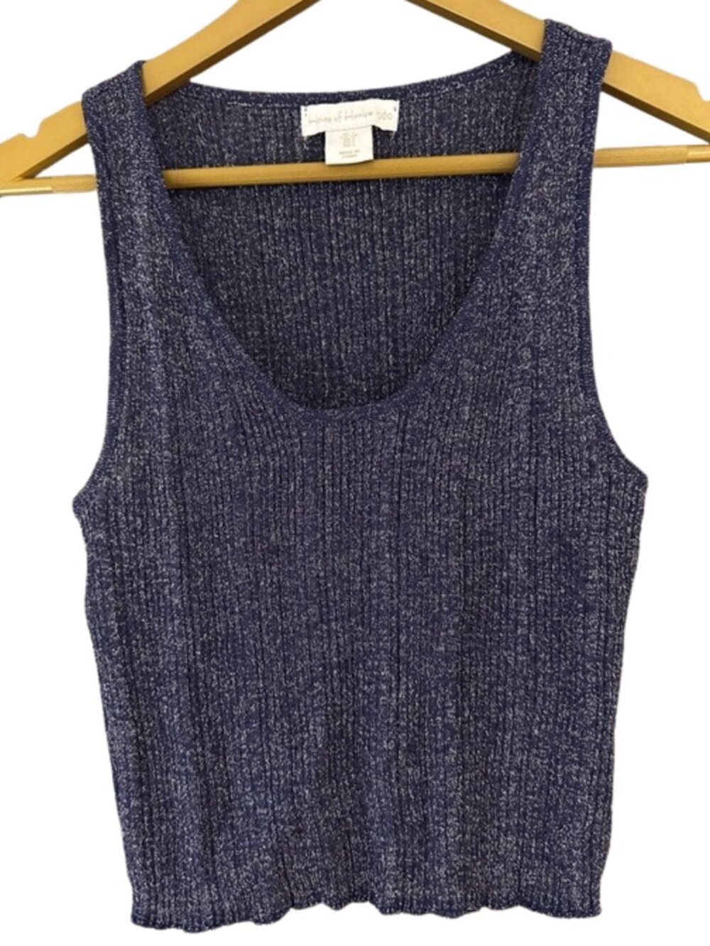 House of Harlow 1960 Shimmer Ribbed Crop Top Navy Metallic Knit Tank